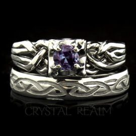 Guinevere four piece puzzle ring with round genuine alexandrite and recessed Celtic eternal knot band