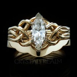 Marquise diamond four band puzzle ring with 2mm shadow band in 14k yellow gold