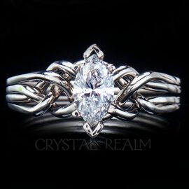 Palladium 4 piece puzzle ring with marquise diamond and standard weave