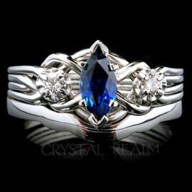 Marquise sapphire and diamond bridal set with four band puzzle ring and 2mm shadow band