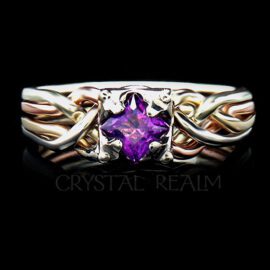 Princess cut amethyst four piece puzzle ring in four colors of 14k gold