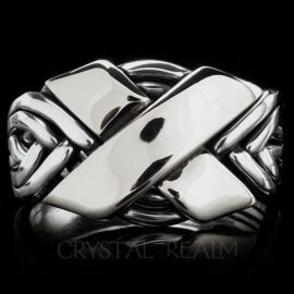 Six band puzzle ring in sterling silver with a wide cross in 14k white gold